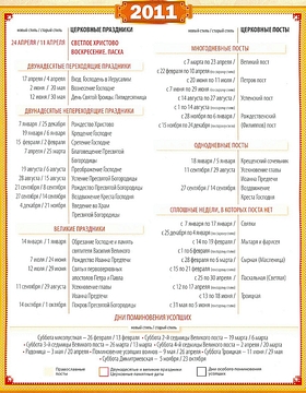 Православный календарь 2011